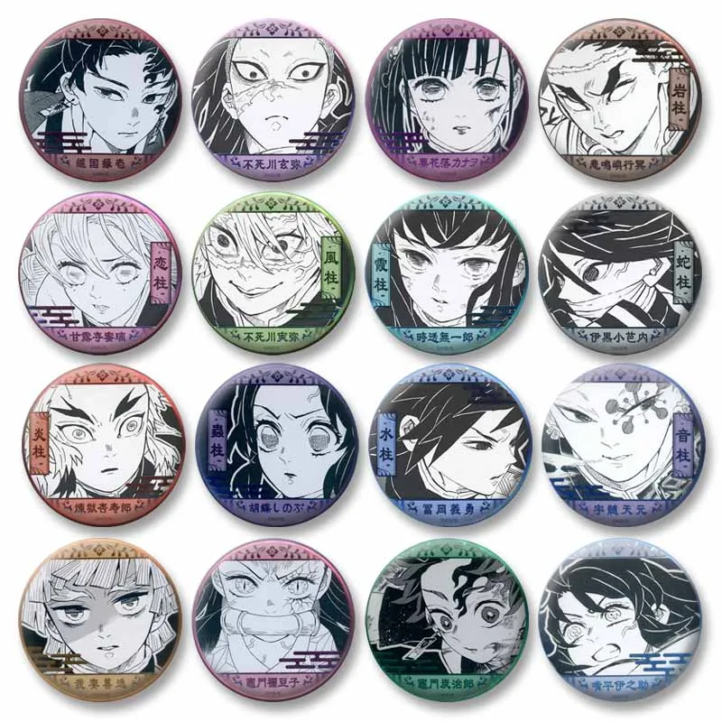 Classic Demon Anime Brooch Pin on Backpack Giyu Tomioka Kanroji Mitsuri Badge Animation Peripheral Cosplay Props Jewelry Gifts