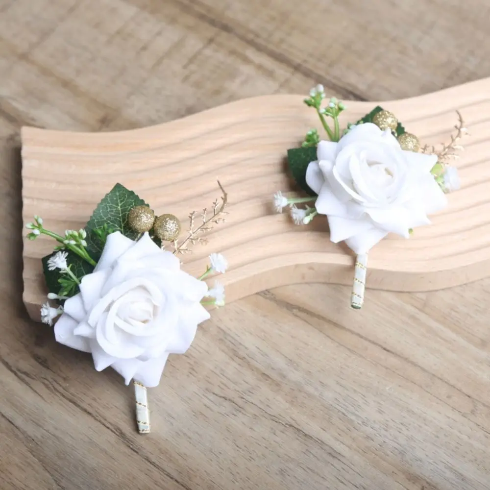 Bruidegom Boutonniere Man Pin Pak Corsage Bruids Knoopsgat Bruiloft Pols Flower Party Mariage Decor Kunstzijde Rose Bloemen