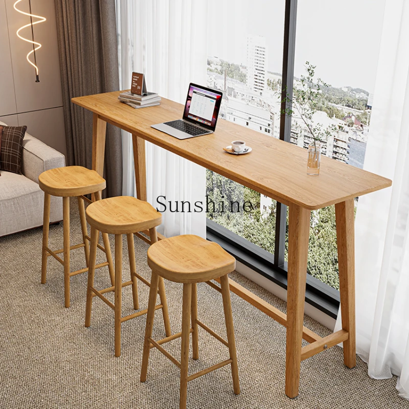 

Bar table and chair combination Solid wood home simple wall narrow table