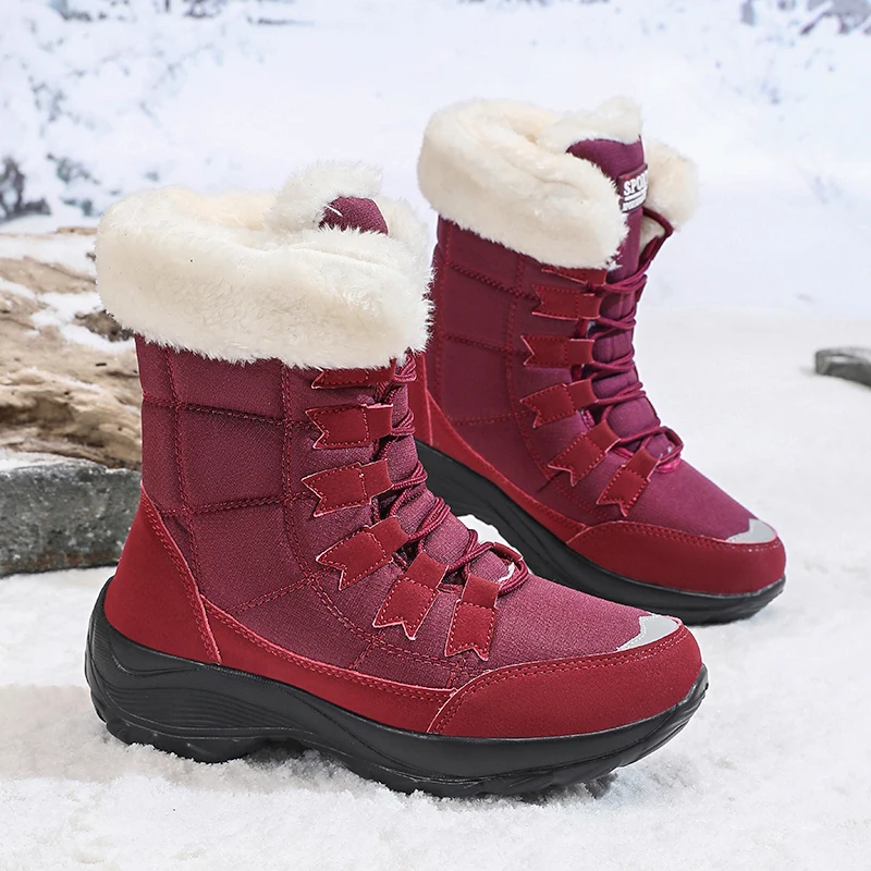 

Women's Winter Boots High-heeled Fur Warm Snow Boots Ankle Botas Mujer Comfortable Barefoot Sales Platform Heel Boat Shoes 2025