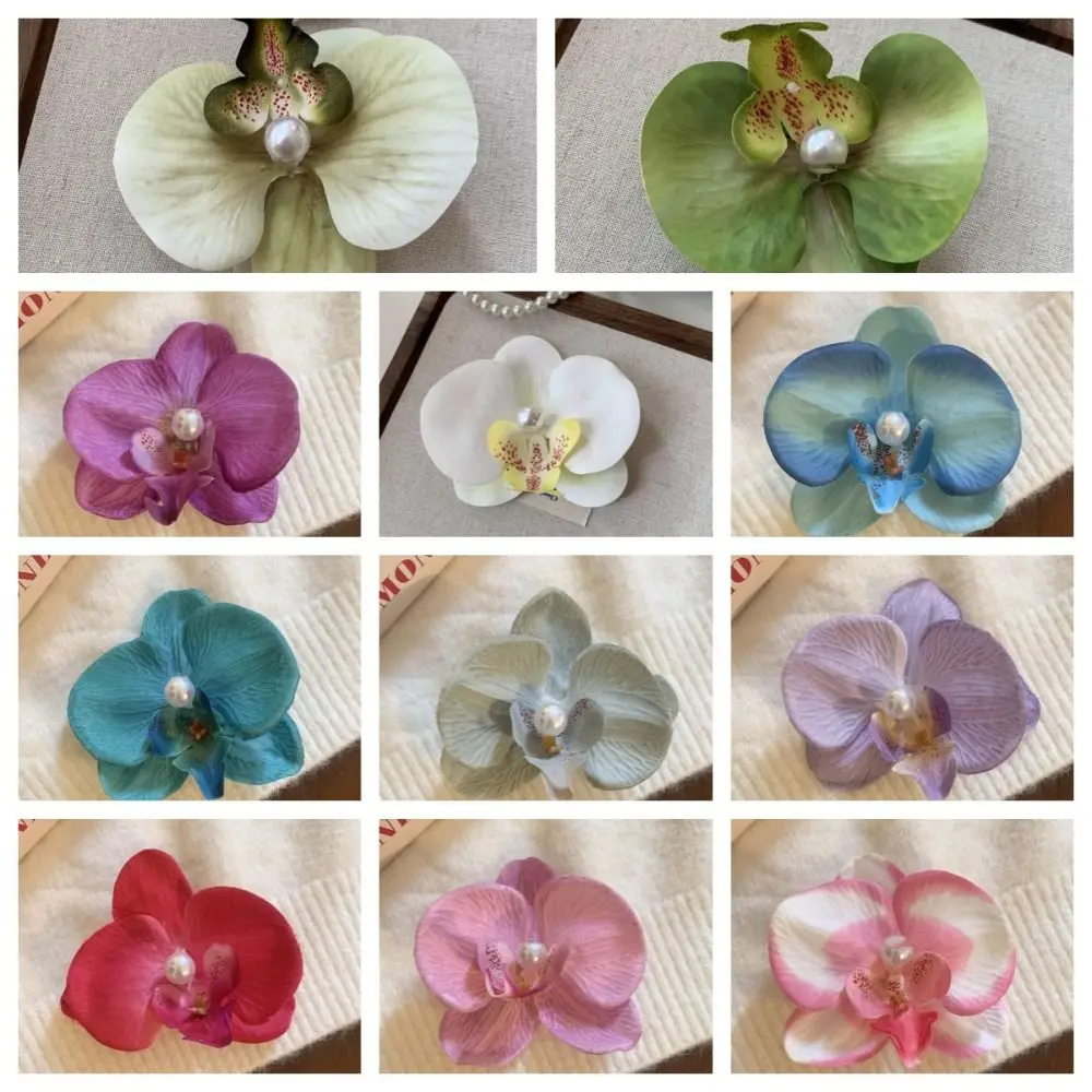 핑크 난초 꽃 머리핀 헤어 액세서리 헤어 장식 난초 머리핀 헤어 장식품 사이드 바레트 보헤미아 바레트 사진