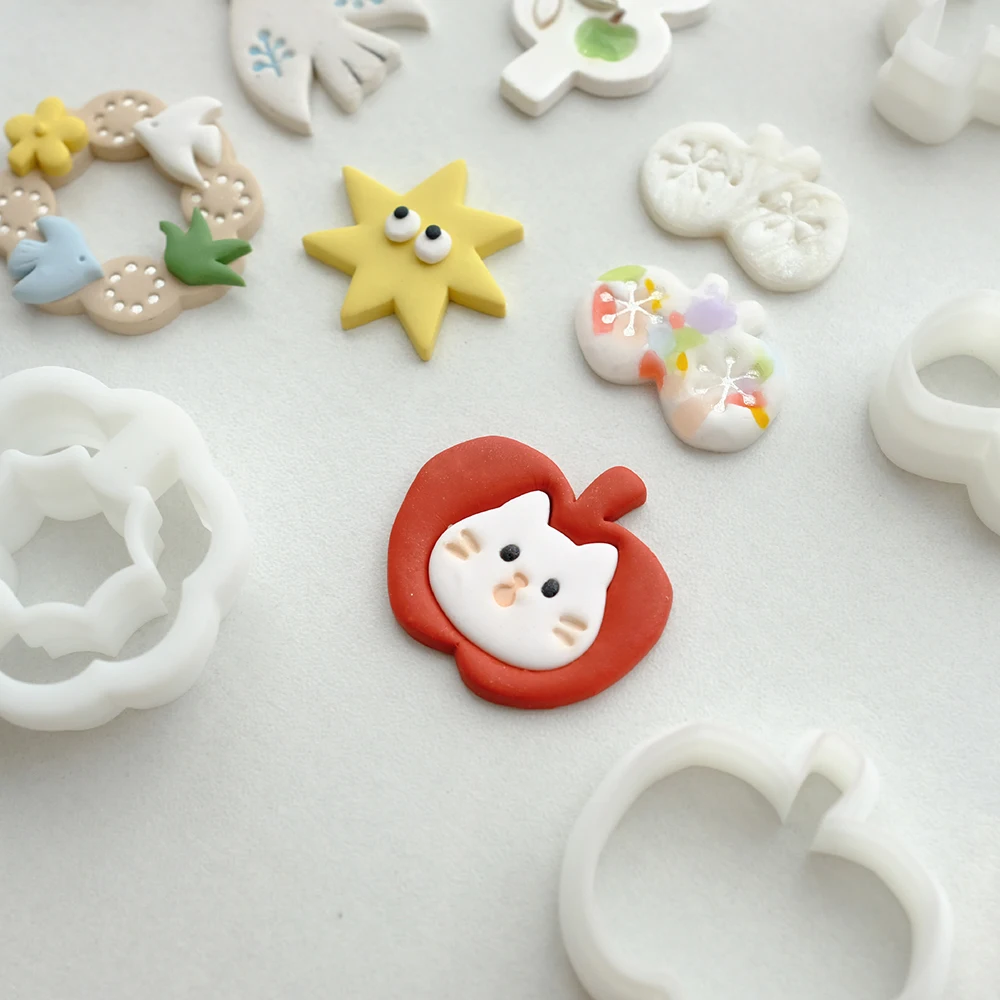 Large Size Cartoon Brooch Polymer Clay Cutting Mold Cute Apple/Butterfly Shape Polymer Clay Blade for Earrings/Fridge Magnets