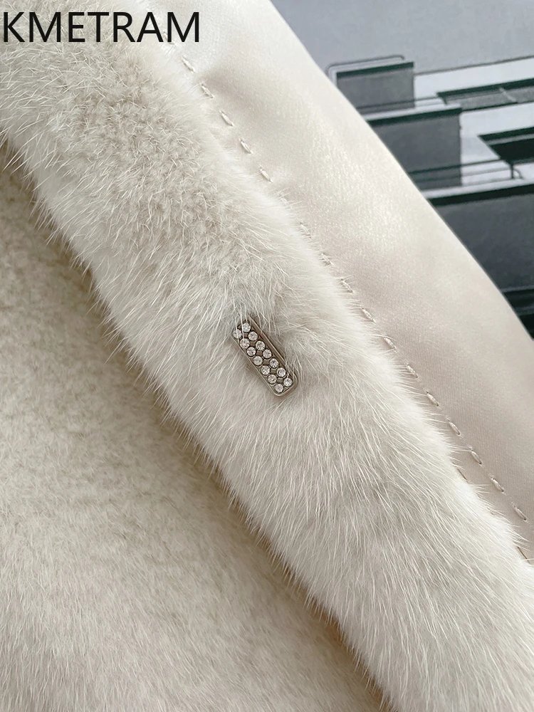 100% 순수 밍크 퍼 코트 여성 고급 중간 길이 리얼 퍼 재킷 후드 고품질 겨울 여성 의류 퍼 재킷 2025