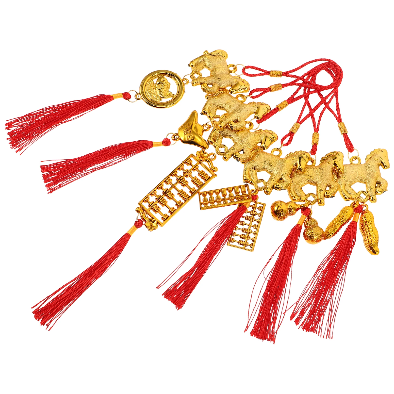 6 Pcs Year of The Horse Hanging Ornaments Office Decor 2026 Red Tassel Animal Chinese Decorations Polyester Tree