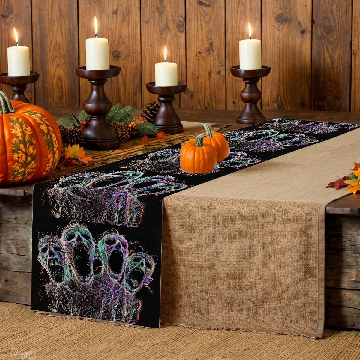 Halloween Abstract Ghost Lines Table Runner Home Wedding Centerpieces Decoration Party Table Runners Dining Long Cloth