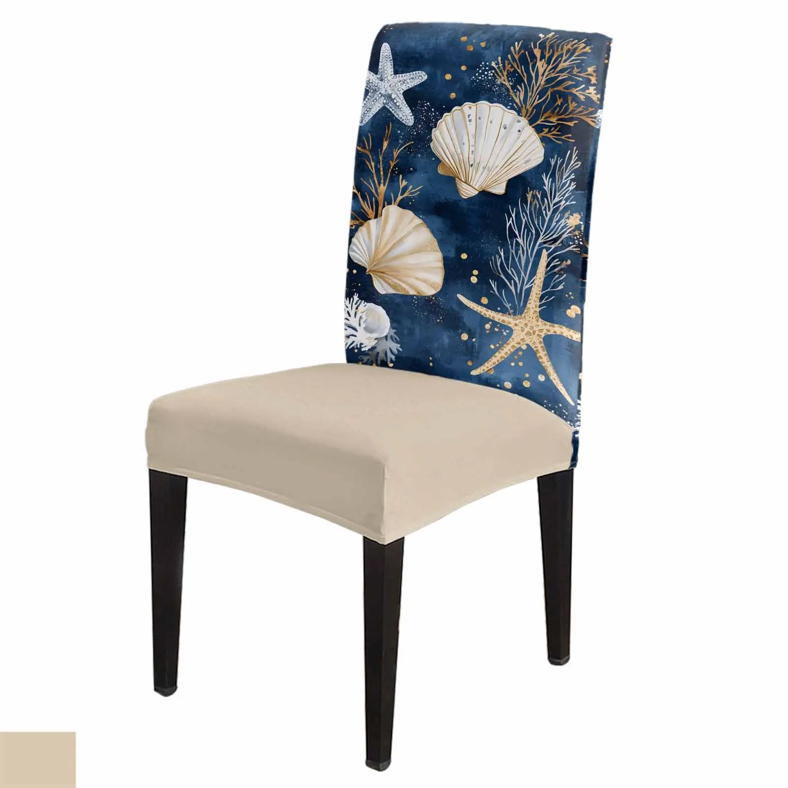 

Marine Creature Shell Starfish Chair Cover for Dining Room Spandex Stretch Seat Cover for Wedding Banquet Party Seat Case