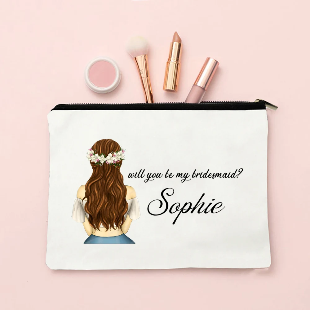 Vuoi essere la mia damigella d\'onore richiesta borsa per il trucco custodia cosmetica personalizzata nome personalizzato borse da toeletta regalo di