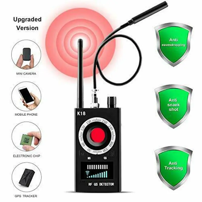 K18 Multi-function Anti-spy Candid Camera Detector GSM Audio Bug Finder Wireless RF Signal Lens GPS Tracker Detect 1MHz-6.5GHz