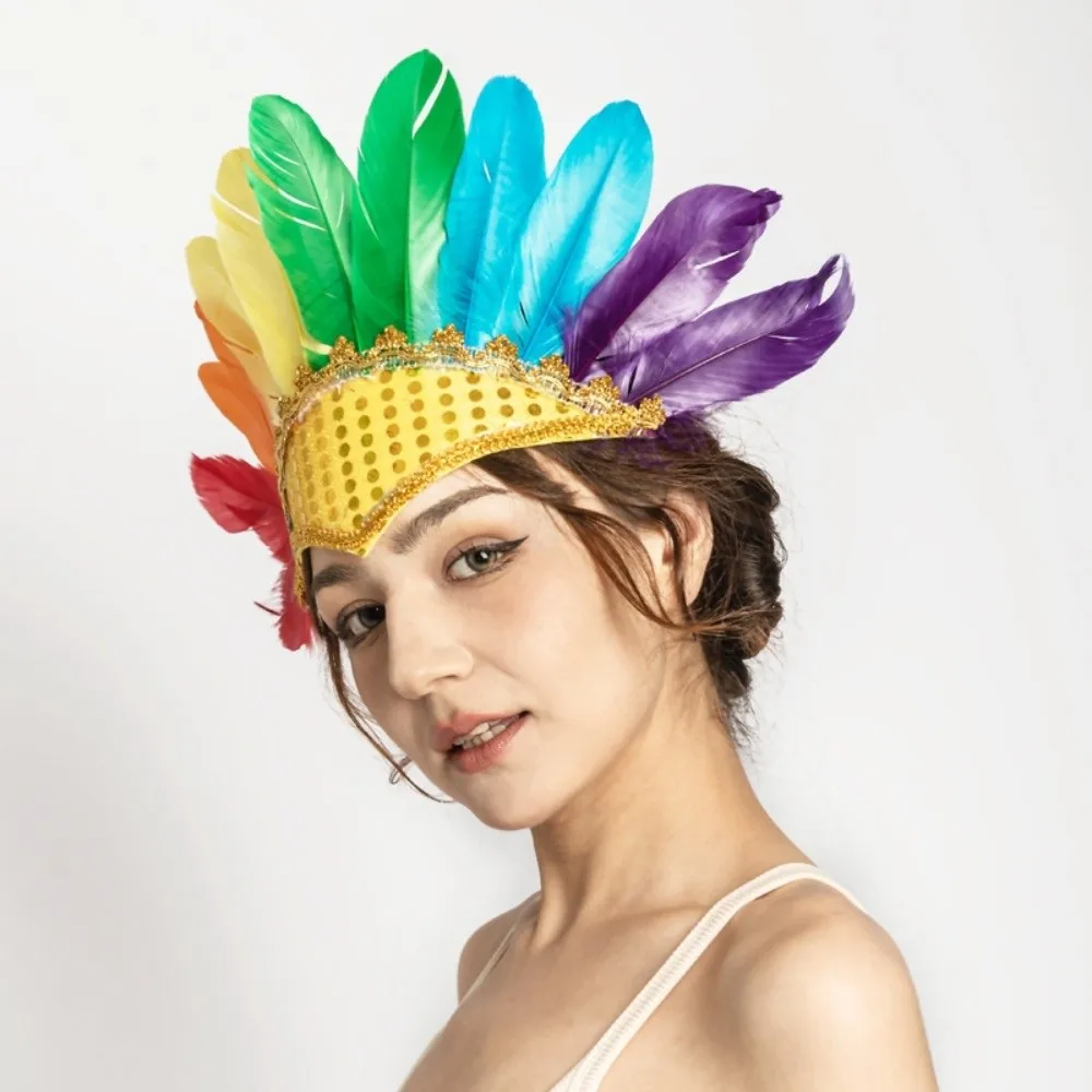 

New Colorful Feather Feather Headdress Adjustable Headwear Vibrant Elegant Feather Crown Headband Decorative Headdress Halloween