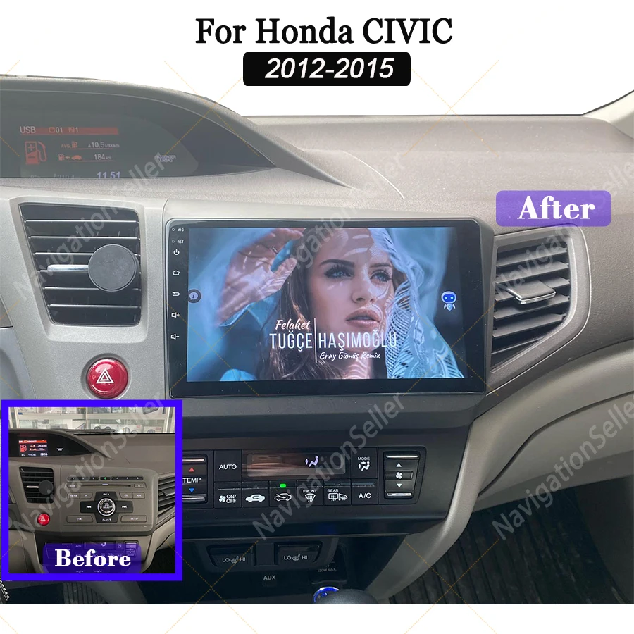 

Carplay Radio For Honda Civic 2012-2015 Android Auto Screen Display Head Unit Stereo Upgrade Multimedia Video Player Navigation