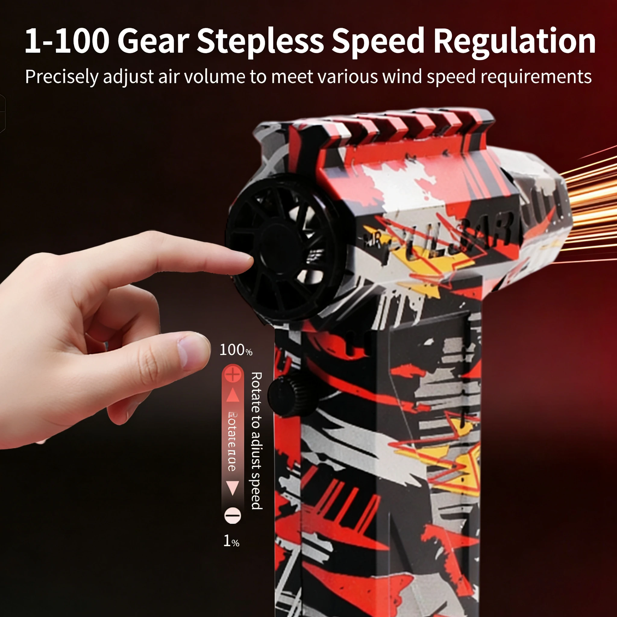 

Мощный вентилятор L3 работает на 250 000 об/мин. и имеет скорость ветра 53 м/с, перезаряжаемый, мощный фен, турбинный струйный фен.