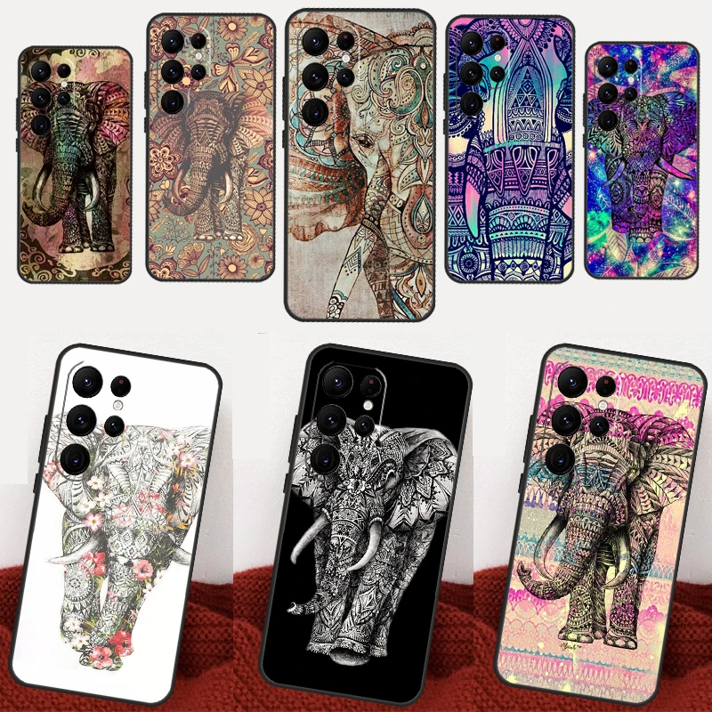 Elephant Mandala Aztec Case For Samsung Galaxy S22 S21 S23 Ultra Note 20 S8 S9 S10 Note 10 Plus S20 FE Back Cover