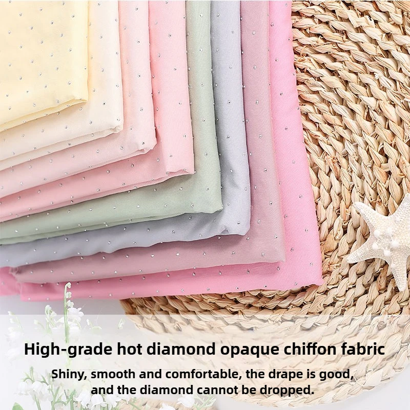 Hot Stamping Diamond Chiffon Fabric Opaque Shiny By The Meter for Scene Decoration Headwear Wedding Dress Diy Sewing Cloth White