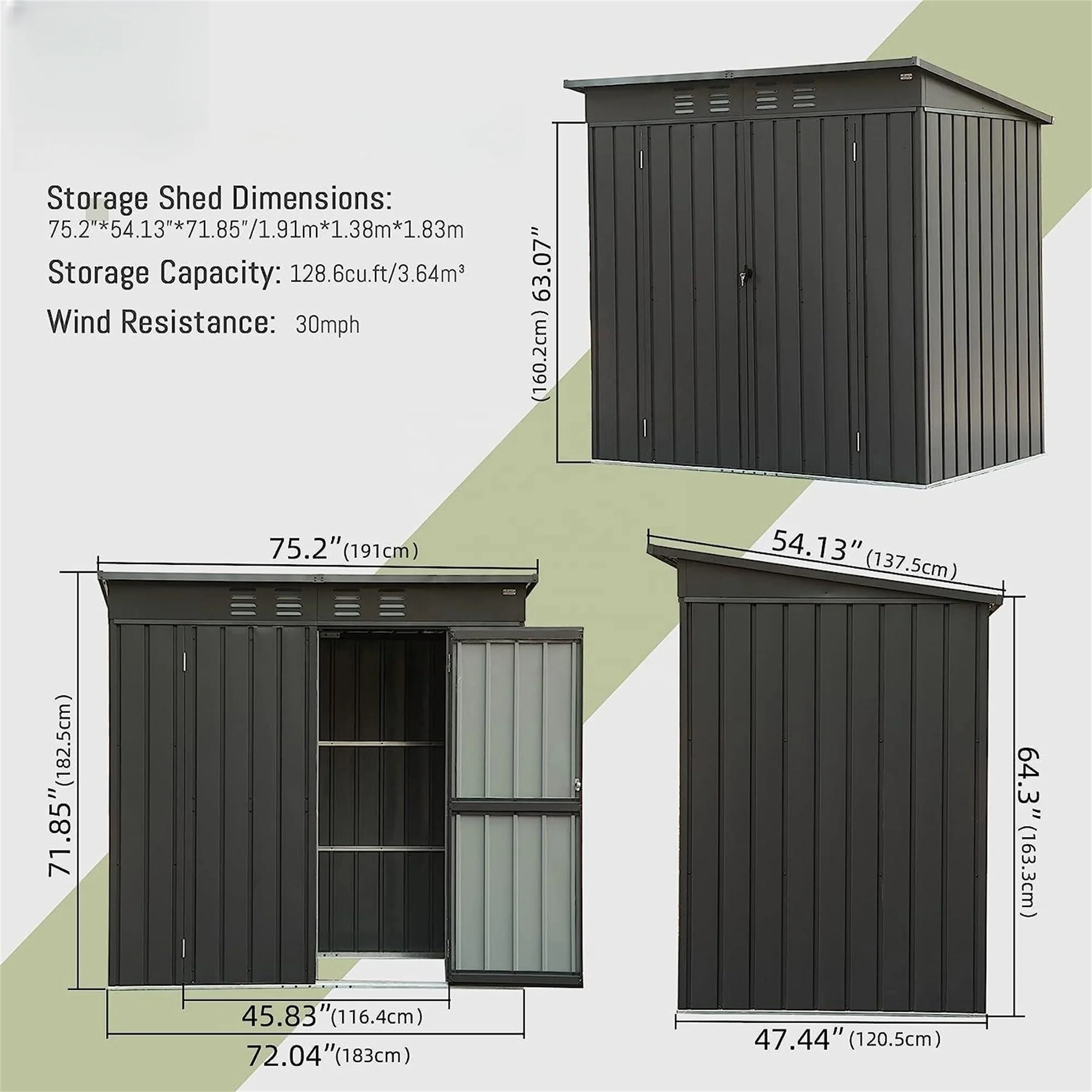 5x3 FT Outdoor Storage Shed Tool Shed with Sloping Roof and Lockable Door Metal Shed for Backyard Garden Patio Lawn Storage