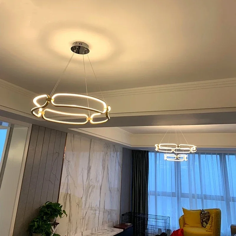 New Remote Ceiling Chandelier Led Modern Nordic circular art aluminum light fixture for Living Room bedroom indoor decor