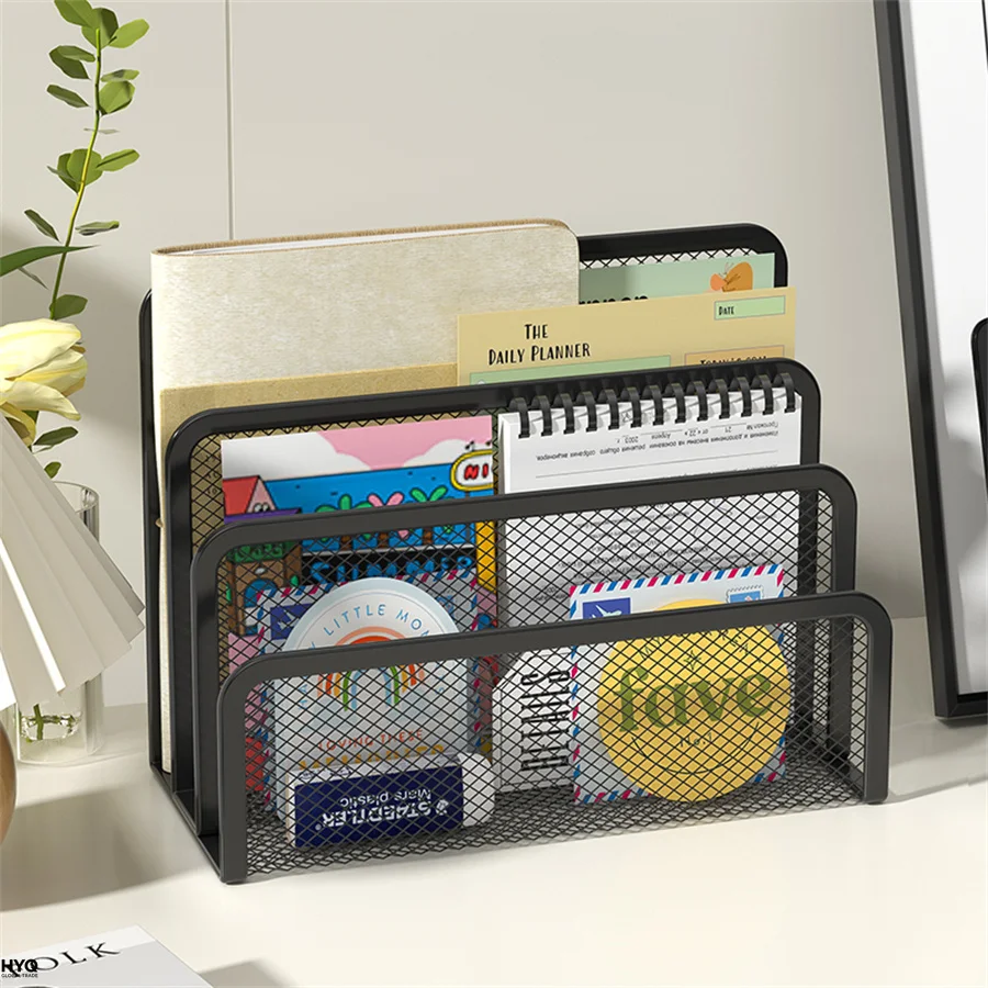 Papierschalen, Notizbuchständer, Schreibtisch, 3-lagiger schwarzer Metall-Eisengitterhalter für Zeitschriften, Dokumente, Dateien, Bücherregal, Organizer, Büro