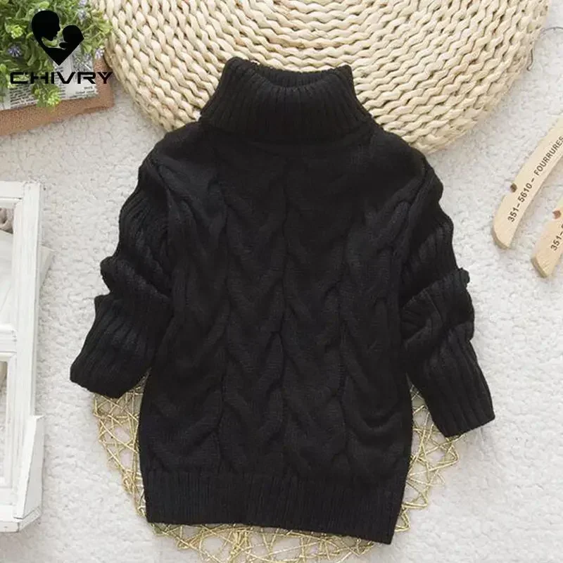 New 2022 Kids Children Solid Pullover Sweater Autumn Winter Boys Girls Turtleneck Knitted Sweaters Tops Clothing for 2-8T