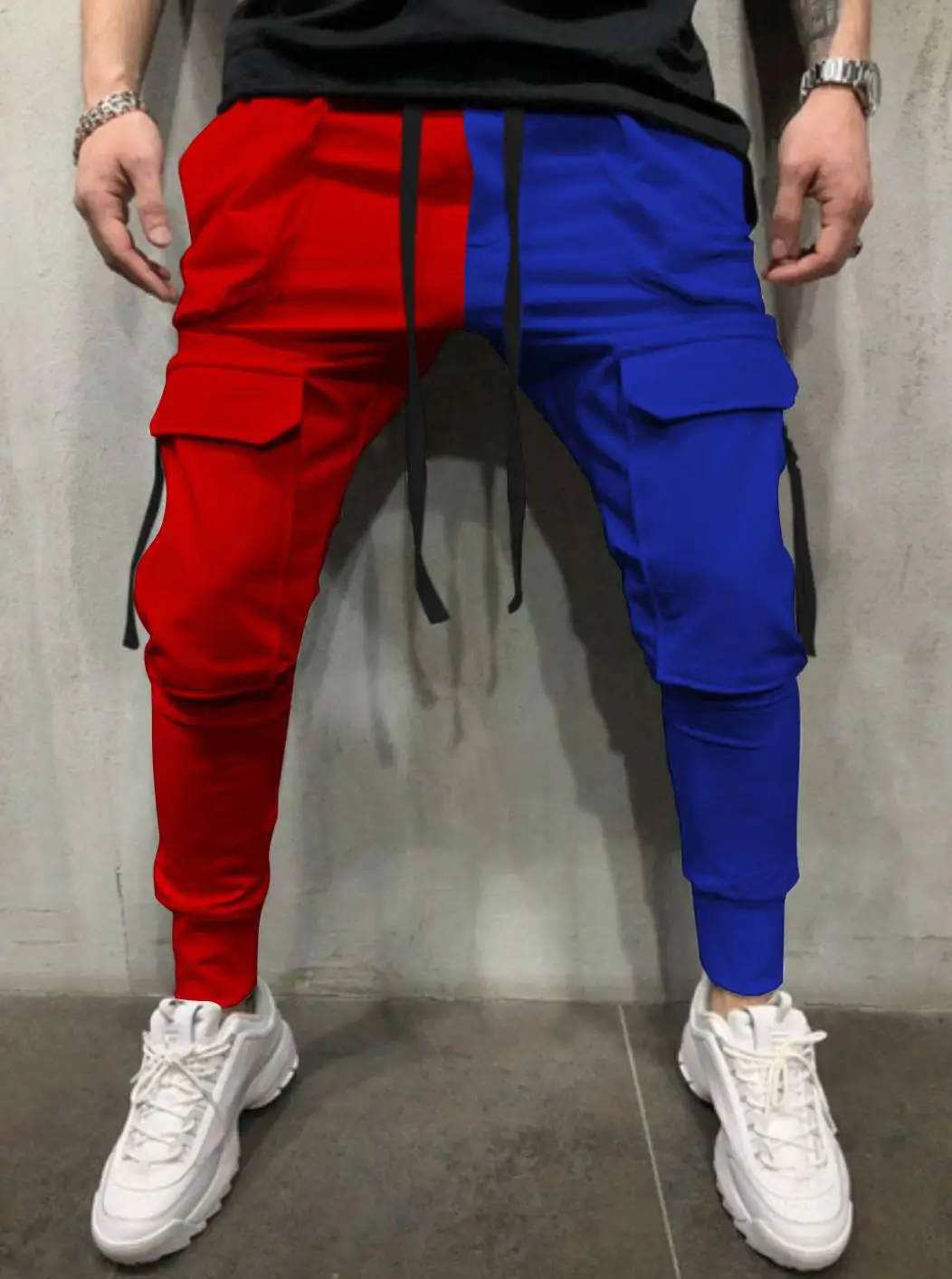 Spring And Autumn New Trend Men\'s Casual Sports Pants Matching Color Leisure Fitness Yin Yang Hip Hop High Street Cargo Pants