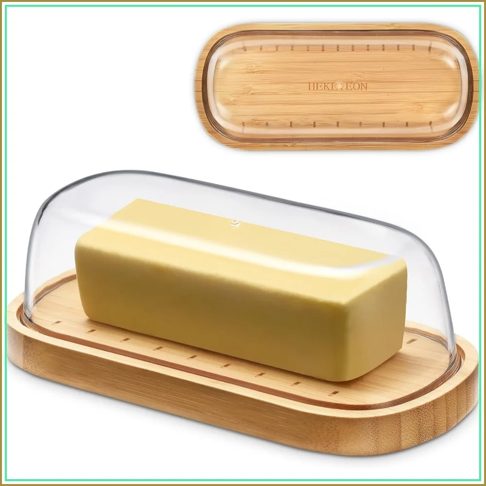 Mantequillera de Bambú con Tapa, Libre de BPA, Apta para Microondas/Lavavajillas, para Mantequilla de la Costa Oriental/Oeste