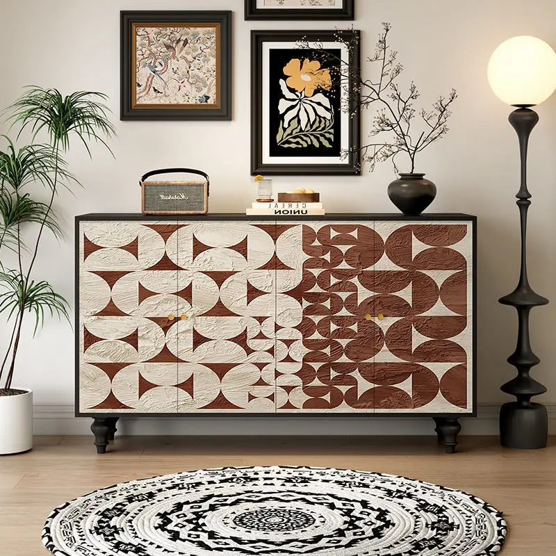 

French solid wood art sideboard, hotel B&B storage cabinet, home living room against the wall, storage entrance cabinet