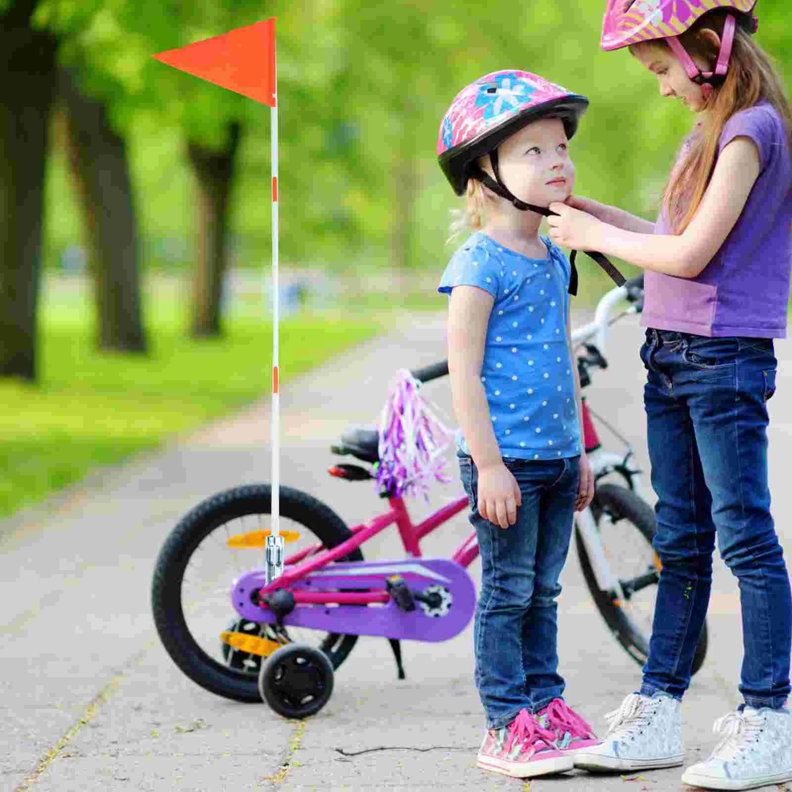 Bike Flags Pole Set High Visibility Bicycle Safety Flag Fiberglass Pole Bike Trailer Flag Mounting Bracket Kids Outdoor