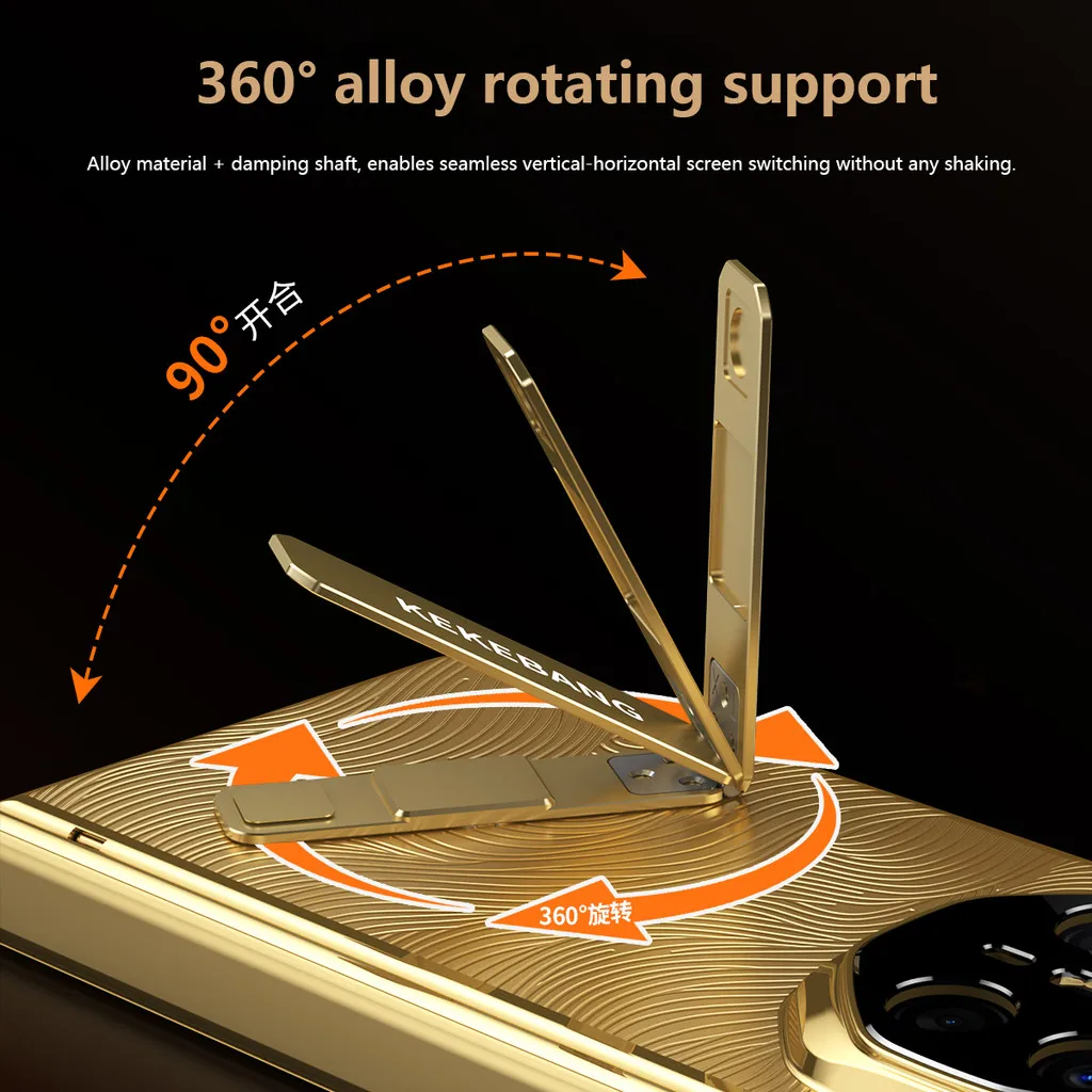 Seri Pelapisan Emas 24K Casing Ponsel Untuk Huawei Mate X6 X5 X3 Mate XT 5G 360 °   Penutup Keras Dudukan Rotasi Paduan Dengan Kaca Tempered