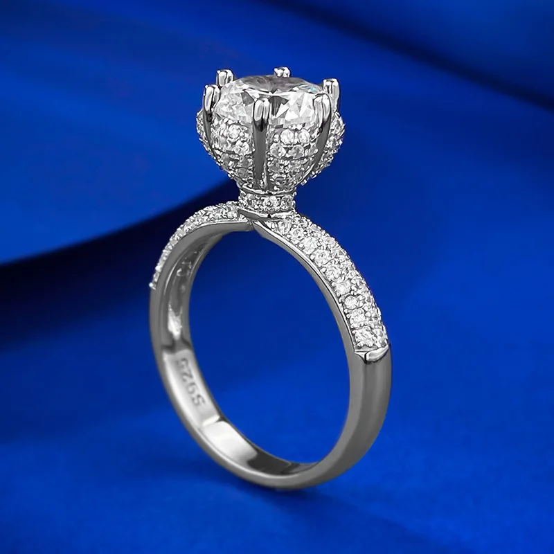 2023 New 925 Silver 8.0mm Simulated Diamond Core Ring Women's Fashion Exquisite Wedding Ring Ring