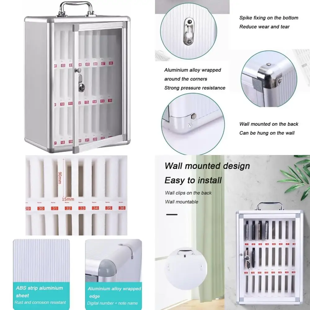 صندوق تخزين للهاتف المحمول مثبت على الحائط من سبائك الألومنيوم مع مفتاح، خيار من 12 إلى 60 خيارًا للجيب، قابل للقفل، مناسب للمنزل والمكتب U #1