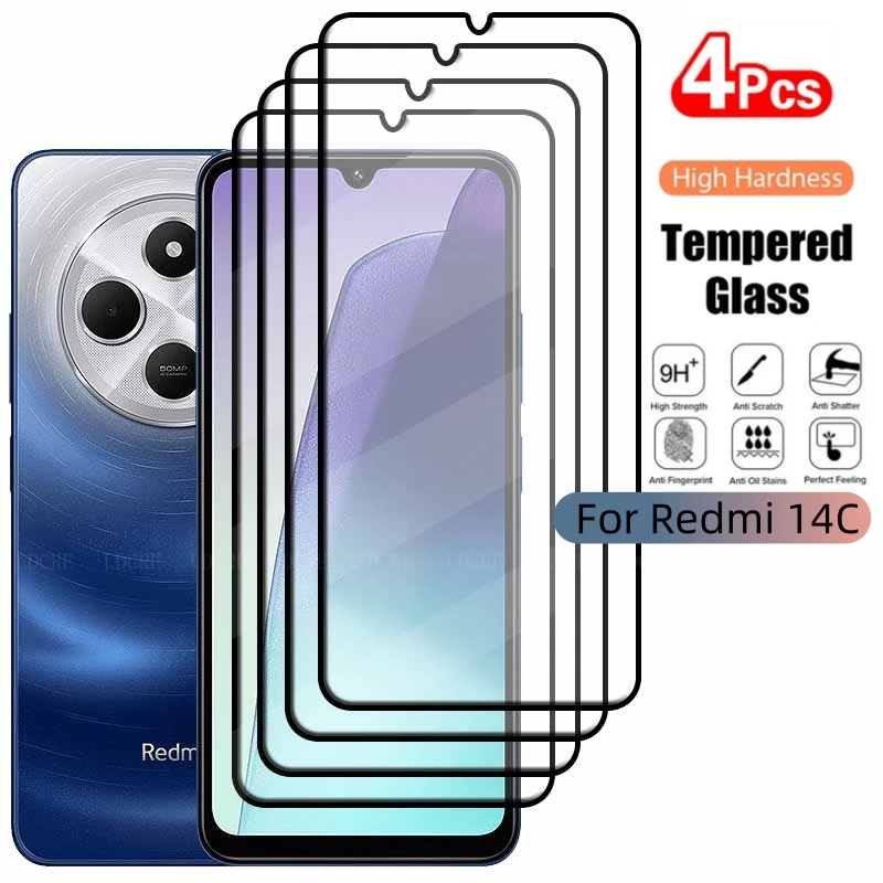 

4Pcs For Xiaomi Redmi 14C Glass Redmi 14C Tempered Glass Phone Protective Full Cover Glue 9H HD Screen Protector Redmi 14C Glass