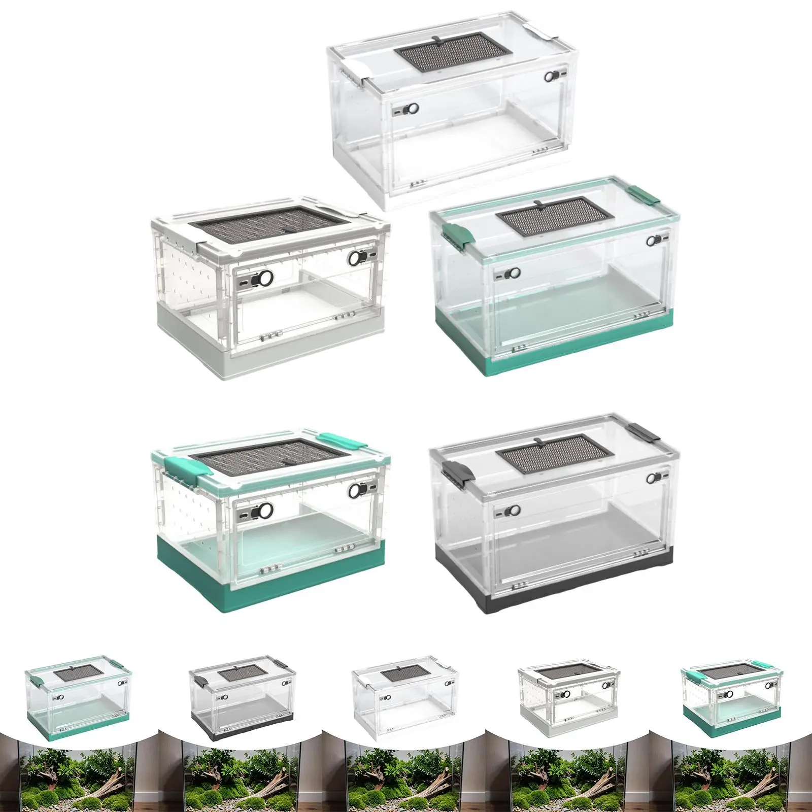 Transparent Foldable Reptile Terrarium Ventilated Box Breeding Tank Desktop Pet Enclosure