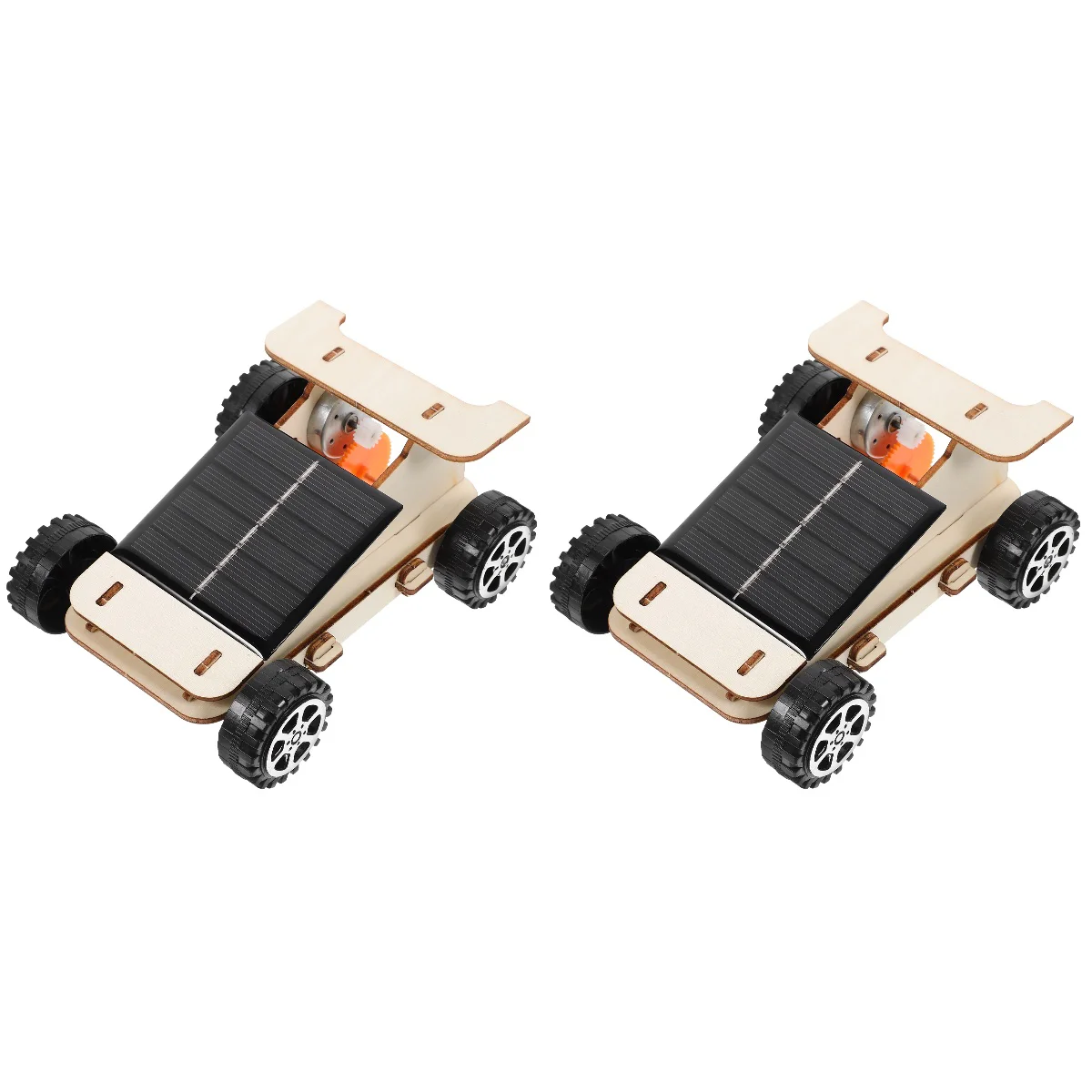 2 Sets Solar Car Kids Puzzles Science Project Experiment Equipment Power Prop Wood Solar-powered Model Child Small Toy Assemble
