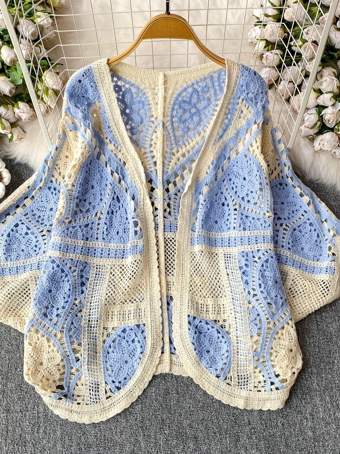 V-Ne Open Cardigan Knitted Loose Hollow out Batwing Sve Women's Spring Autumn Holiday Slimming Top Sun Protection