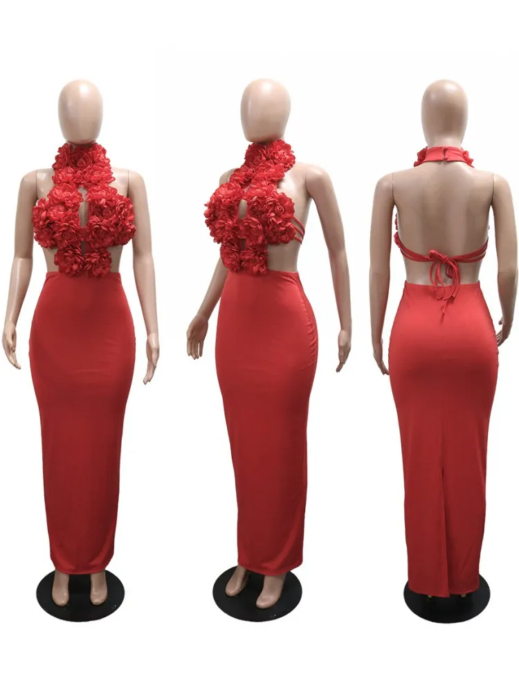 

African Dresses for Women Elegant Dashiki Summer 3D Flower Maxi Dress Traditional Africa Clothing Long Dress Africa Clothing