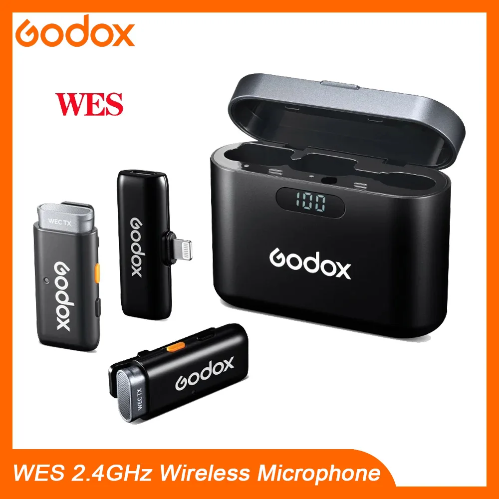 

GODOX WES 2.4GHz Wireless lavalier Microphone System for iOS/Android Cell Phone Live DSLR Camera One-click Noise Reduction