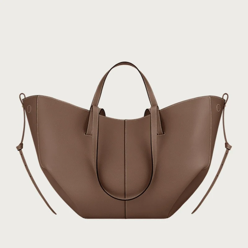 

French women's large capacity luxury handbag, leather pleated wing bag, single shoulder armpit tote bag