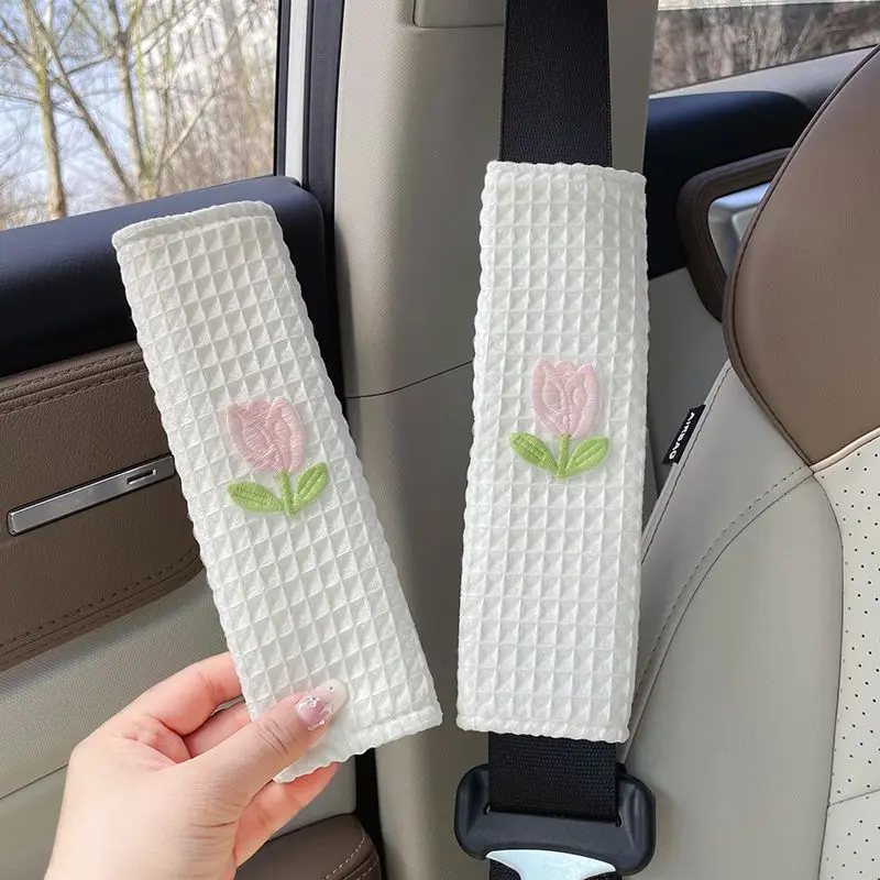 1PC Car Styling Seat Belt Cover Cartoon tulip flowers Safety Belt Protector Comfort Shoulder Strap Harness Cushion Pad For Child