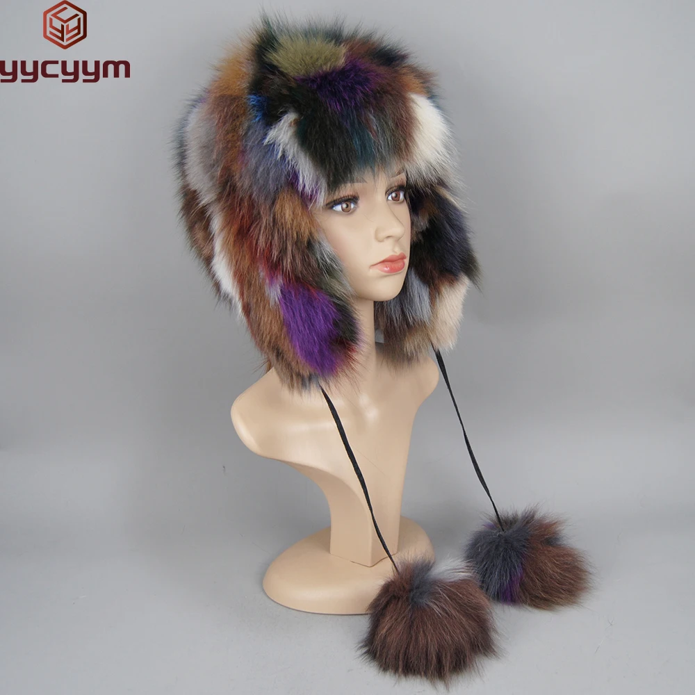 

Winter Fur Hat for Women Hat with Ear Real Fox Fur Caps Russian Women Bomber Hats Bonnets Trapper Cap Camo Fox Hat Wholesale