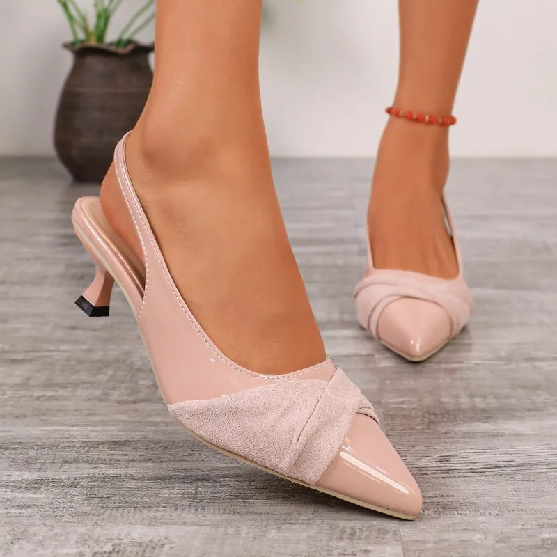 Temperament Patent Leather Pointed Toe Pleated High Heels 2026 New Spring Stiletto Heel Baotou Back Empty Sandals