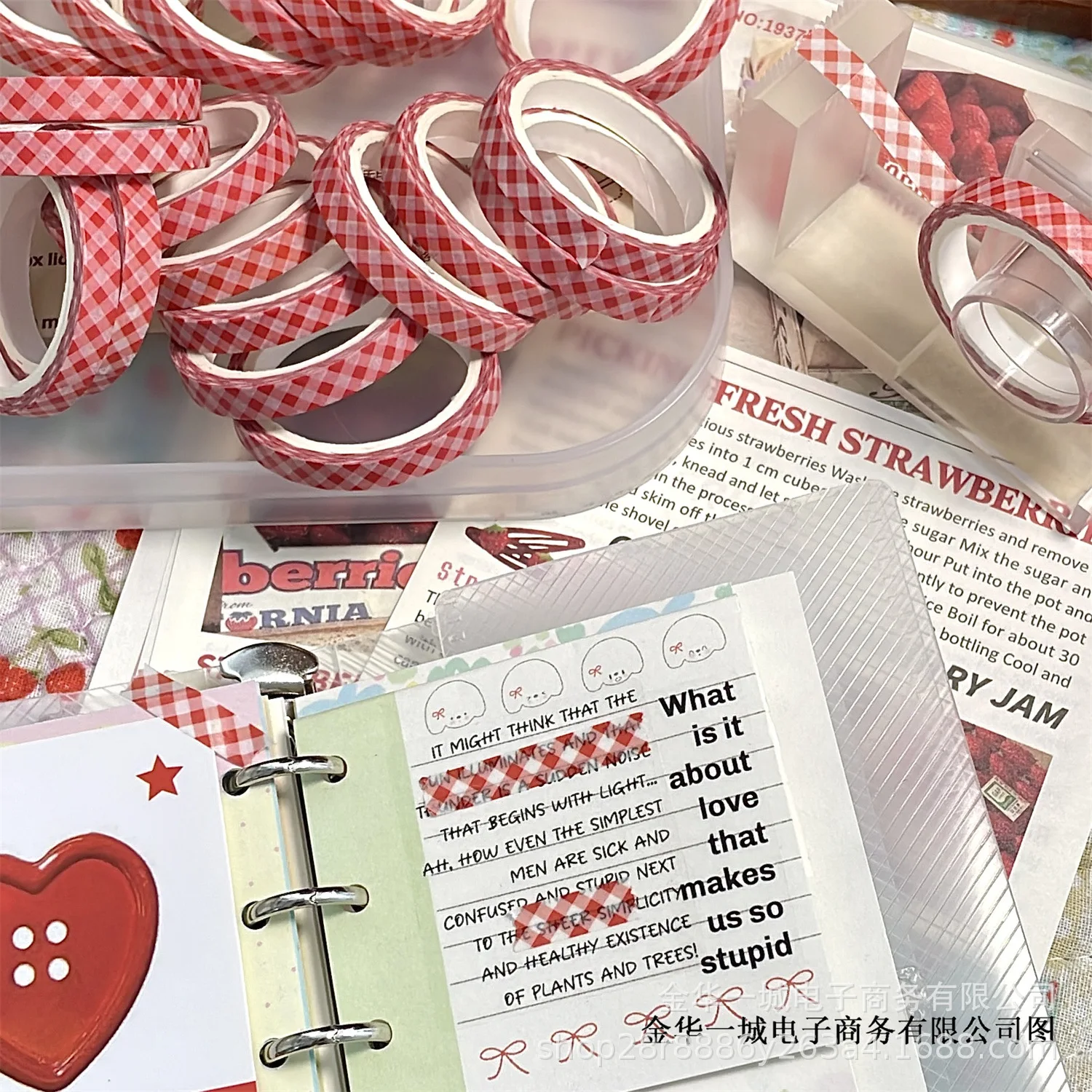 5m/roll Japanese Vintage Early Showa Style Red Plaid Tape Tomato Kawaii Scrapbooking Journal DIY Beautify Tape Deco Lace Decal