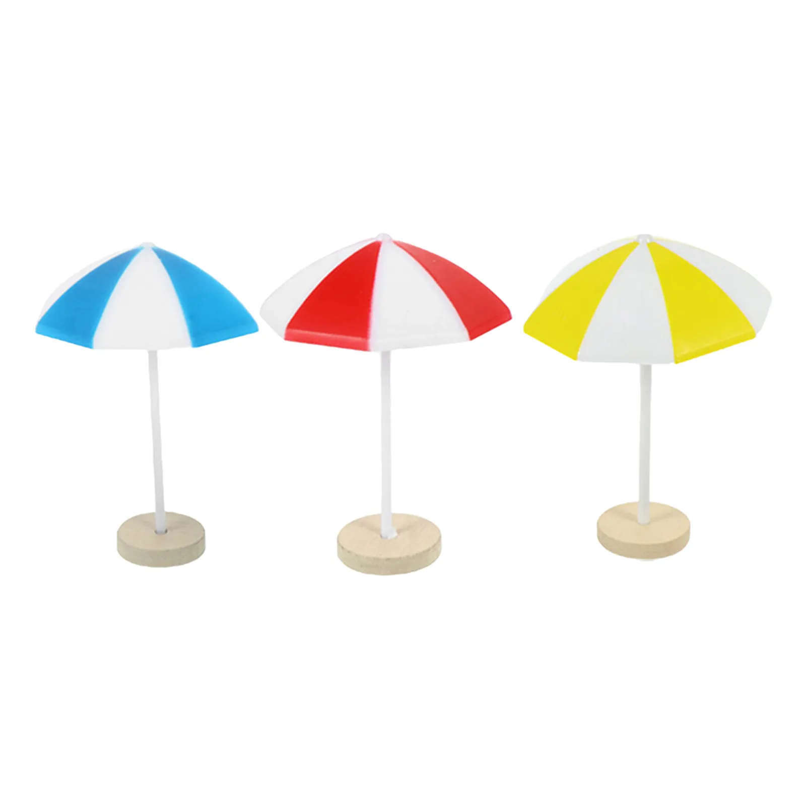 3pcs Mini Plastic Beach Sun Umbrellas for Dollhouse, DIY Micro Landscape & Tabletop Scene Decoration