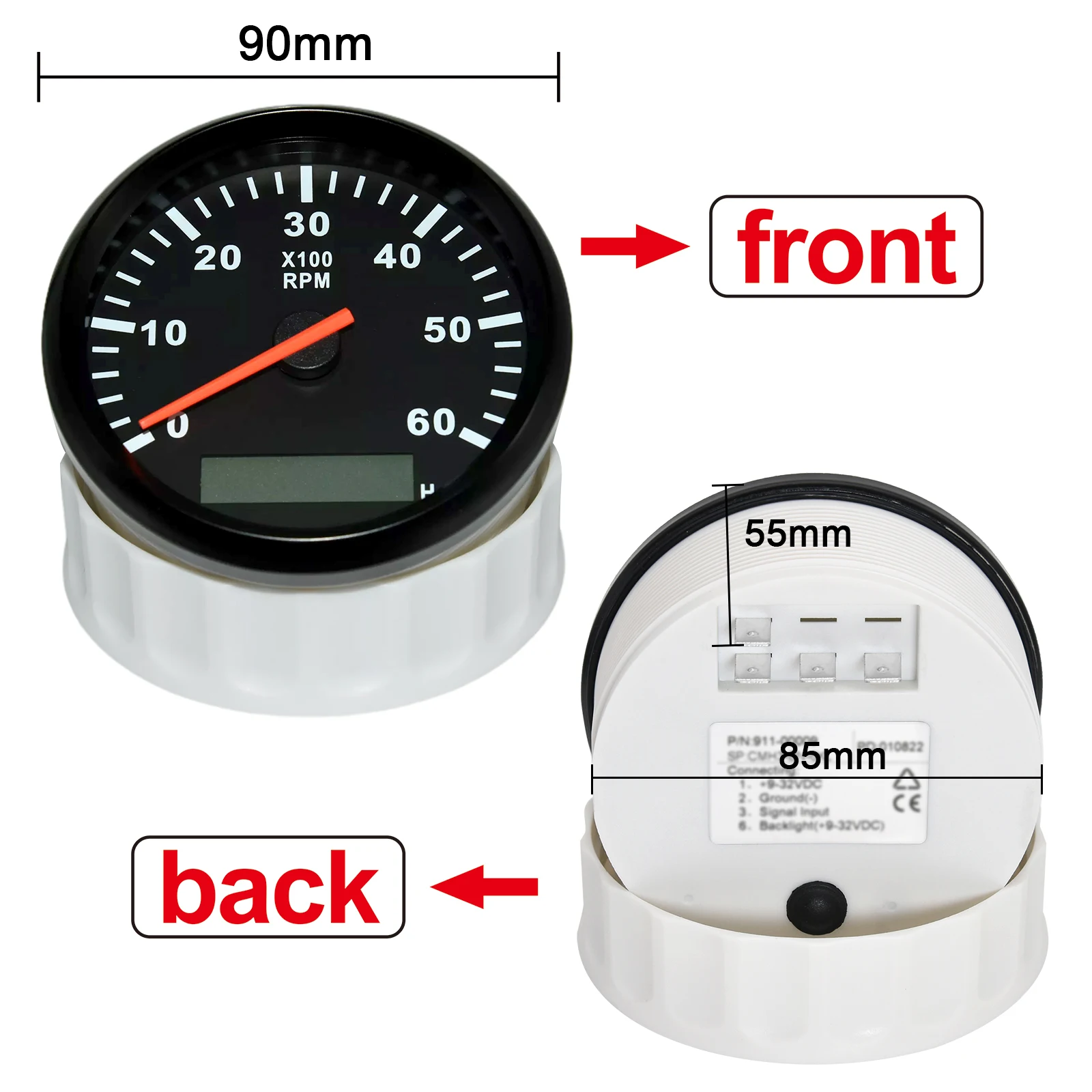 85MM Car Boat Tachometer With LCD Hourmeter 3000/4000/6000/ 8000 RPM Meter For 12V 24V Car Engine Marine Boat Meter Customized