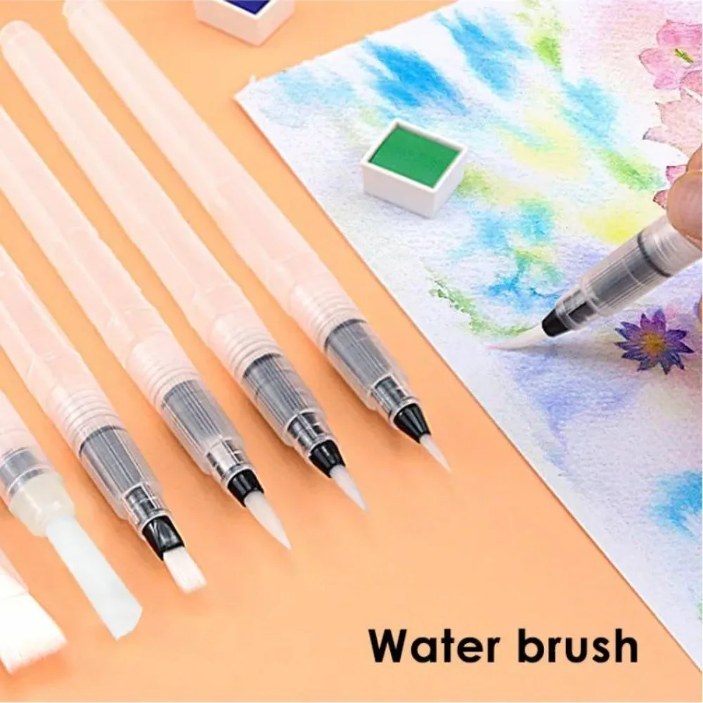 

3/6Pcs Water Soluble Colored Watercolor Soft Pen Brush Nylon Brush Head Plastic Water Pen Refillable Painting Art Supplies