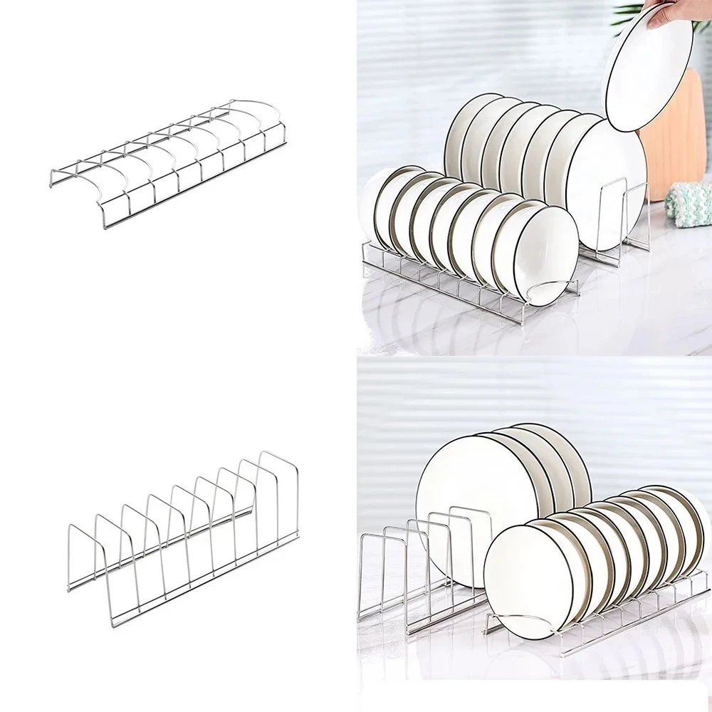 Stainless Steel Dish Draining Rack Multipurpose Silver Plates Storage Rack Space Saving Bowls Plates Drainer Holder Kitchen