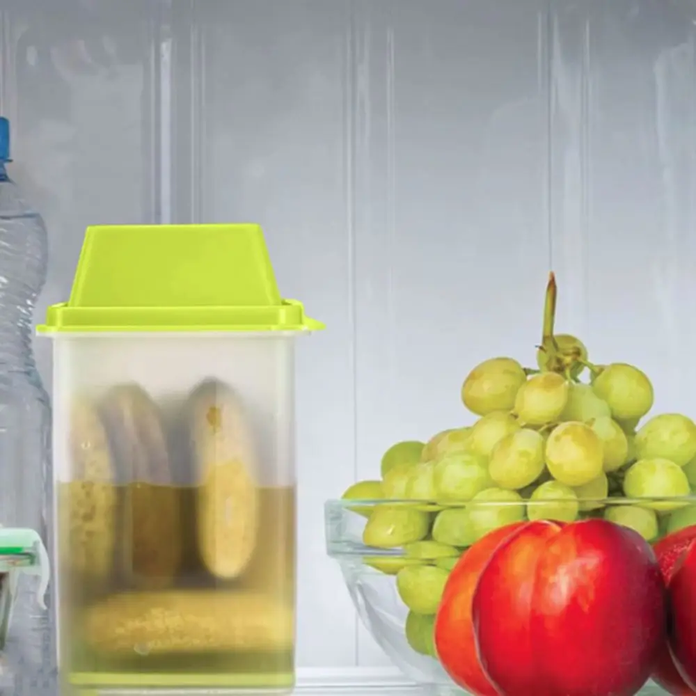 Tarro de pepinillos reutilizable multiusos con colador, tapa abatible, contenedor de pepinillos, caja de almacenamiento de alimentos de plástico sin BPA, aceitunas