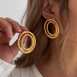 DIEZI Exaggerated Vintage Hollow Round Stud Earrings For Women Girls Gift Party Steampunk Metal Earrings Accessories Jewelry