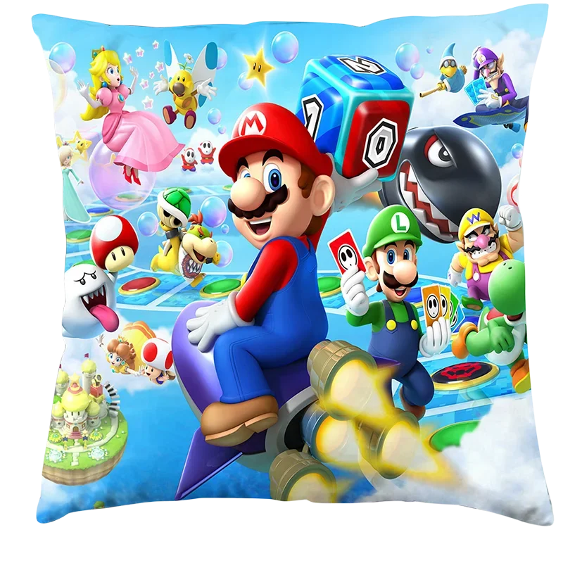 45*45cm Super Mario Bros Kissen bezug Anime Kissen bezug Cartoon Mario Luigi Yoshi Bowser Wario Figuren Home Druck Kissen bezug