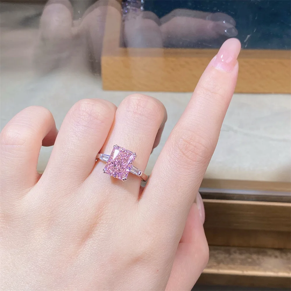 Created Pink series High Carbon Diamond Gems Wedding Party Ring for Women 100% 925 Sterling Silver Boutique Jewelry Wholesale