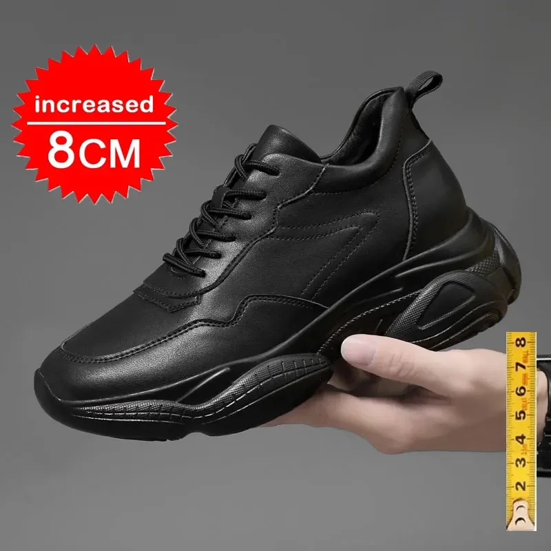Booster Shoes Men Elevator SneakersHeight Increase Insole 8cm for Men White Black Plus Size 36-44