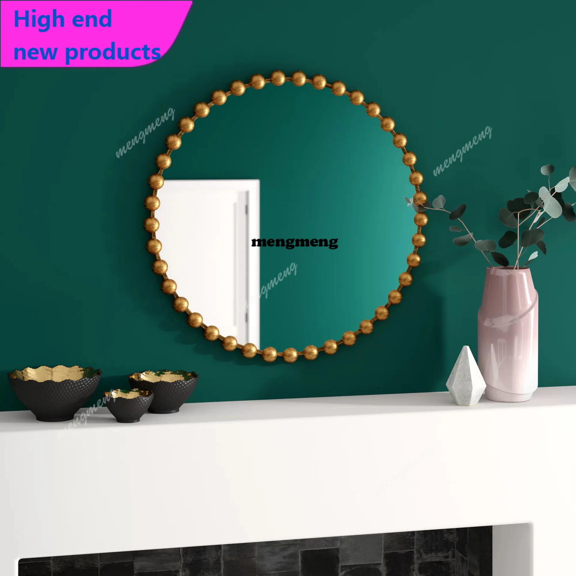 A68Round makeup mirror background wall simple decorative sunglasses antique gold comb decorative mirror