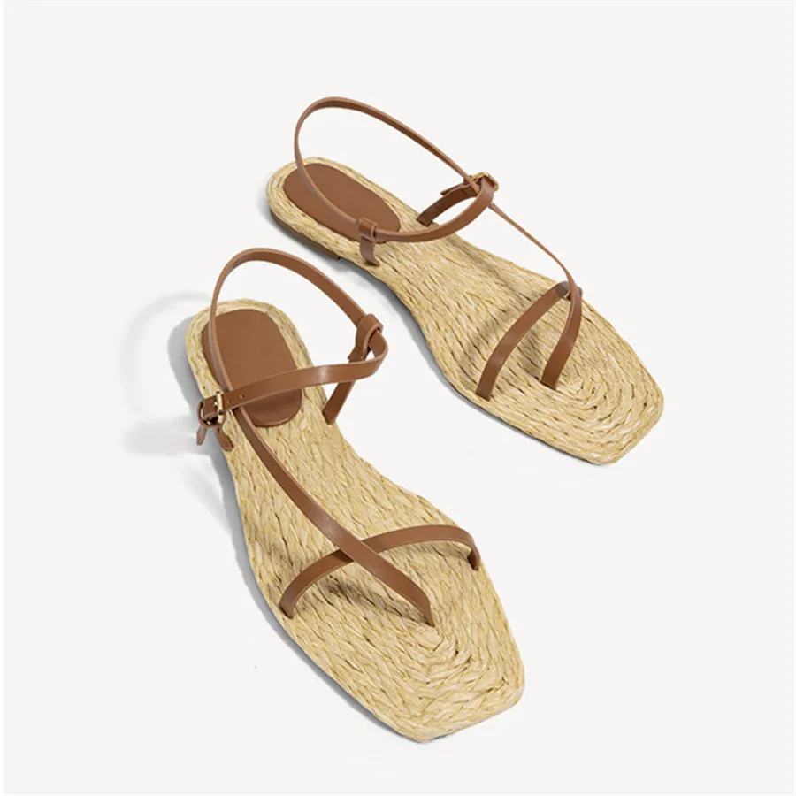 

2024 Summer Women Sandals Holiday Bohemian Sandalias Mujer Women's Casual Flat Straw Fisherman Shoes Flip Flops Beach Slides